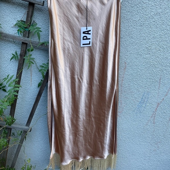 LPA Fringe Skirt Cream Satin Fringe Party Revolve S NWT - Picture 4 of 8